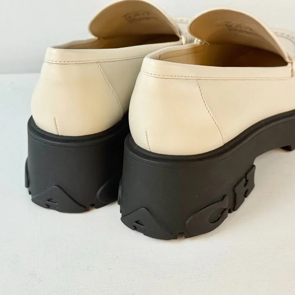 Women's 8.5 -COACH Ruthie Platform Loafer Chalk Leather Slip on with Logo Accent